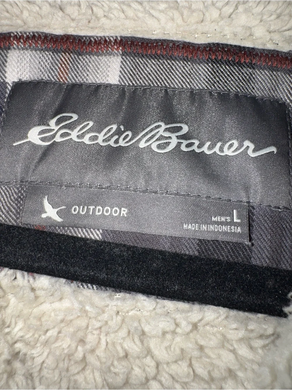 Eddie Bauer Sherpa Lined Plaid Jacket Men’s Large Full Zip Outdoor Coat GORPcore